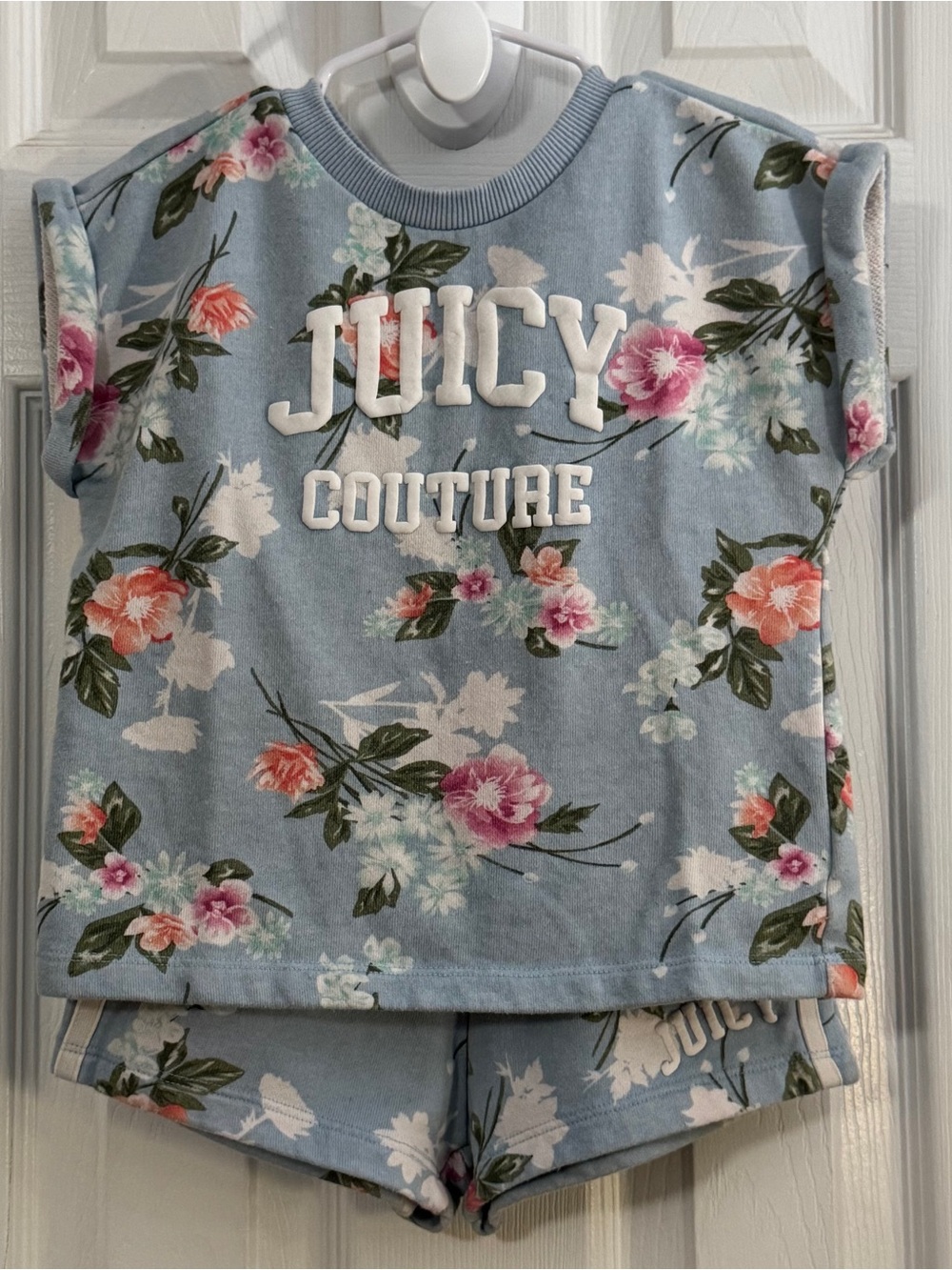 Juicy Couture Baby Girl Light Blue Floral Short Sleeve Top with Matching Shorts